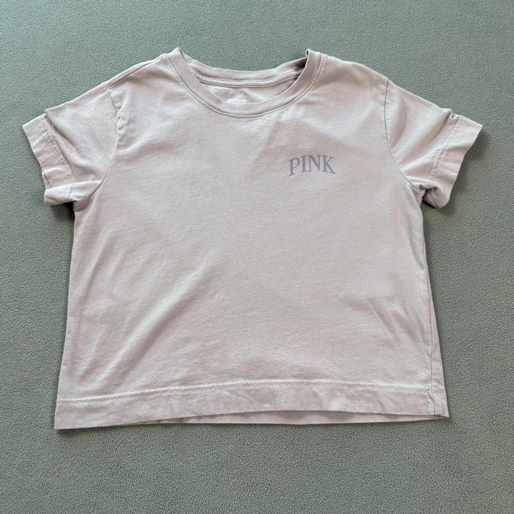 PINK Victoria's Secret Lavender Purple Boxy Crop T-Shirt Womens XS Logo Tee